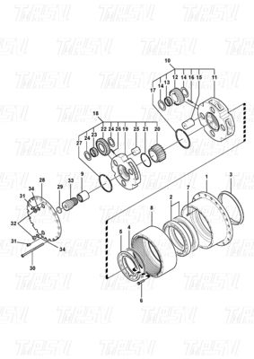 VOE14528733 Máy đào thép màu tùy chỉnh Máy cắt giảm ổ cuối hành tinh với Bolt trên cài đặt EC210B