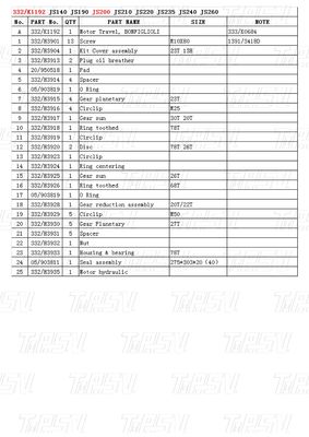 JS200 Thép Excavator Final Drive Travel Drive Motor Catalog 332/K1192