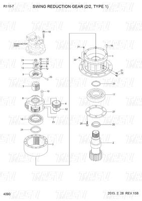 R110-7 Đen OEM Excavator Swing Motor Drive Bộ phận Danh mục 31N4-10140