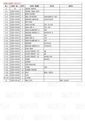 Catalog Excavator Final Drive Planetary Reducer 10 tấn Đen XJDG-00001 R110-7