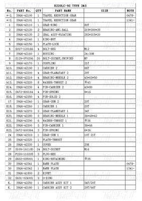 Đen tùy chỉnh 39Q6-42100 39Q6-42101 R220-9 Excavator Travel Drive Final Reduction Catalog For Machinery Repair Shop