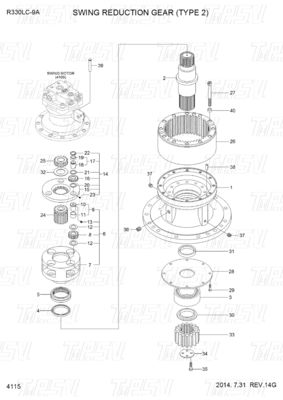 31Q9-19140 R330-9 Excavator Swing Drive Catalog Gear Box cho động cơ thủy lực