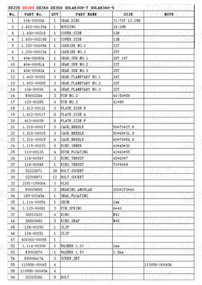 K1003134 DX300 Excavator Travel Drive Catalog Bolt On Steel Assemblies with Planetary Reducers Các bộ phận thép có bộ giảm độ hành tinh
