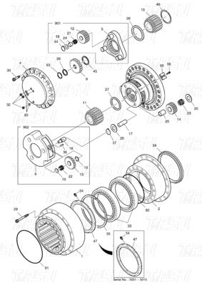 K1003134 DX300 Excavator Travel Drive Catalog Bolt On Steel Assemblies with Planetary Reducers Các bộ phận thép có bộ giảm độ hành tinh