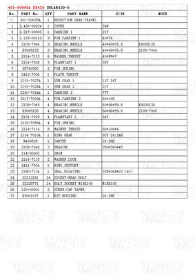 Planetary 401-00005A DX420 Excavator Travel Drive Catalog với động cơ lắc thủy lực