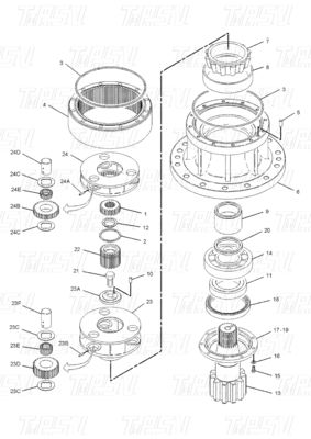Mượt mà yên tĩnh thép Excavator swing du lịch Drive Gearbox với máy giảm nhiệt hành tinh