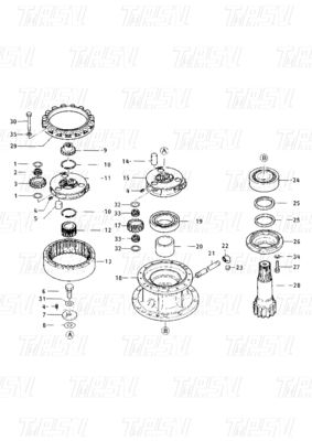 099-3553 E200B Máy đào Swing Drive Catalog Parts For Swing Motor Hydraulic Travel System